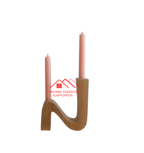 Porte-bougie en bois sculpté à la main en forme de N pour la maison, l'hôtel et les restaurants, accessoires en bois très vendus - Product Image 1