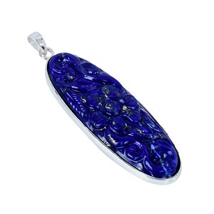 Collar de Plata de Ley 925 para mujer con colgante de lapislázuli tallado con flor ovalada grande, colgantes finos chapados en oro y Dijes, Joyería - Product Image 2