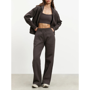 2025 nouvelles femmes à la mode confortable Athleisure deux pièces personnalisable Crop double-zip à capuche et pantalon de survêtement ample droit pour les femmes - Product Image 4