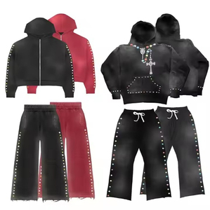 Men's Winter Casual Printed Rhinestone Tracksuit 2-in-1 Design 100% Cotton Lightweight Quick-Drying Breathable Soft Material - Product Image 1