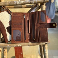 Dompet kulit sapi, dompet kulit buatan tangan bulu jendela Id Slot kartu kualitas Premium kulit asli gaya berbeda dompet panjang