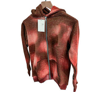 Sudadera con capucha y cremallera transpirable de fabricante personalizado lavada vintage con diamantes de imitación desteñidos por el sol estilo con capucha de tela polar - Product Image 4
