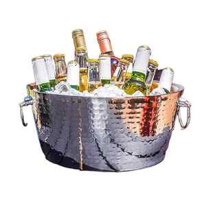Hammered Stainless Steel Metal <b>Ice</b> <b>Bucket</b> with Lid Handle Tongs & Double Walled Insulation for Ultimate Beverage Chilling - Product Image 4