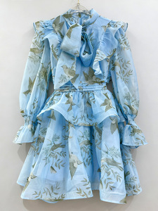 Minigonna Stile Dolce Francese con Volant, Nuova Moda 2025, Abito <span class=keywords><strong>a</strong></span> <span class=keywords><strong>Campana</strong></span> con Maniche <span class=keywords><strong>a</strong></span> <span class=keywords><strong>Campana</strong></span> in Rete Stampata e Vita Stretta - Product Image 3