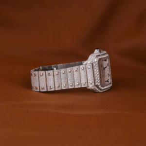 Reloj de lujo con diamantes de moissanita de corte redondo helado completo con números arábigos clásicos, reloj de diamantes, regalo para hombres - Product Image 5