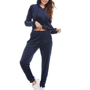 Conjuntos deportivos de pijamas personalizados para mujer, conjunto de pantalones deportivos informales con bolsillo y capucha de Color sólido para mujer, conjunto de chándal de liquidación - Product Image 2