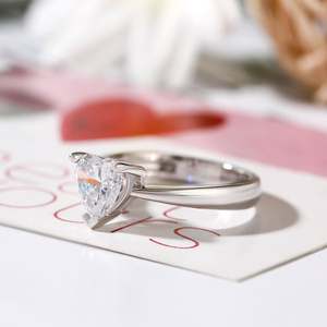 Jeulia Classic Heart Cut <b>Solitaire</b> Engagement <b>Ring</b> Three Prongs Gold Plated Sterling <b>Silver</b> - Product Image 5