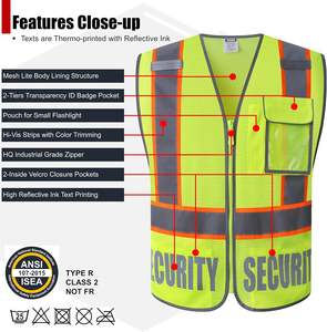 High Visibility <b>Reflective</b> Security <b>Vest</b> for Men and Women Canvas Fabric Reversible 5 Pockets Front Zipper Mesh Safety <b>Vest</b> - Product Image 4