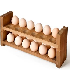 Porte-oeufs en bois naturel de style ferme organisateur d'œufs frais rustique pour le stockage de cuisine présentoir d'oeufs de comptoir - Product Image 3