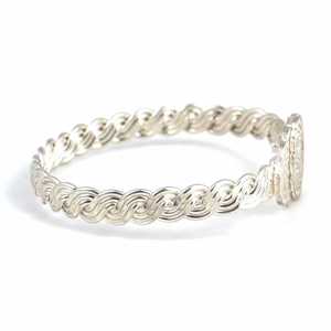 925 Sterling Silver Three-<b>Wire</b> <b>Flower</b> Pattern Bracelet with Oval Stone Twisted Design - Product Image 3