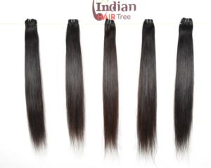 Extensions de cheveux humains indiens 100% naturels, double trame, lisses et soyeux, alignés aux cuticules, pour tissage, vente en gros - Product Image 5