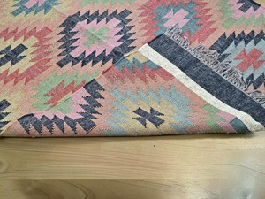 Alfombra de área de tejido plano con patrón geométrico, rectangular, estilo bohemio, de lana y acrílico, reversible, para sala de estar, con reverso de yute de pelo fino - Product Image 4