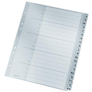 Leitz A-Z Register DIN <b>A4</b> Extra Wide Polypropylene Grey 20 Sheets <b>File</b> <b>Folder</b> Accessories - Product Image 1