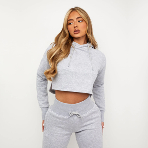 Sudadera Corta con Capucha para Mujer, de Manga Larga, Color Sólido, Estampada, de Algodón, Estilo Deportivo Urbano, con Logo Delantero y Trasero, Venta al por Mayor - Product Image 2