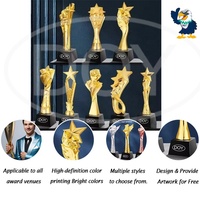 Trophée de Récompense en Résine Plaqué Or Créatif avec Logo Personnalisé, Socle en Cristal de Verre Noir – Vente en Gros