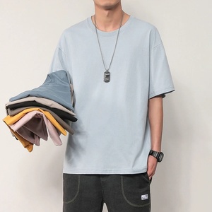 T-shirt en coton biologique épais fabriqué au Bangladesh, coupe décontractée, épaules tombantes, manches courtes, couleur unie, style basique, grandes tailles - Product Image 1