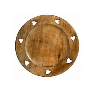 Assiette de service ronde en bois de manguier de qualité supérieure avec découpes en forme de cœur, marron, décorative, pour mariages et événements - Product Image 1