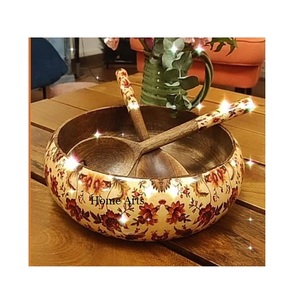 Bol à dessert rond en bois de taille personnalisée avec fourchette et cuillère Bol à nourriture au design dernier cri pour usage domestique et mariage - Product Image 4