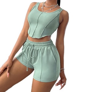 Conjunto de Dos Piezas de Verano para Mujer, Talla Grande, Informal, de Encaje, Transpirable, con Chaleco y Pantalones Cortos, Modelo 2026 - Product Image 1