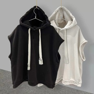 Solid Color Hooded Sleeveless T-<b>shirt</b> Men Summer High Street Korean Trend All-match Handsome Shoulder Casual Loose Vest - Product Image 4