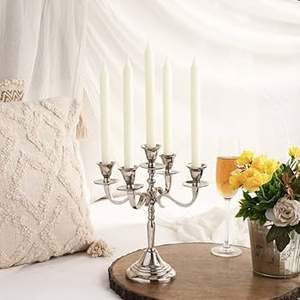 Candelabre sur pied personnalisé à 5 bras en métal/cristal, finition argentée, pour la décoration de la maison, des mariages et de Noël - Product Image 6