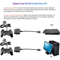 Adaptador Convertidor de Controlador PS2 a USB Compatible con Controlador de Juego PS1/PS2 para Controlador de PS3/PC Sin Necesidad de Controlador