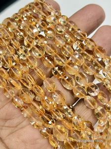 Perles de quartz citrine naturelles facettées de forme ovale, brin de 8 pouces, 6x8mm environ - Product Image 3