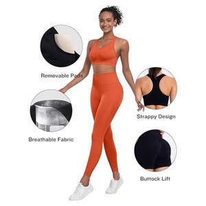 Conjuntos de Yoga sin costuras a la moda para mujer, conjuntos de Fitness para gimnasio, ropa para correr al aire libre, Sujetador deportivo con almohadillas para el pecho, mallas de cintura alta - Product Image 5