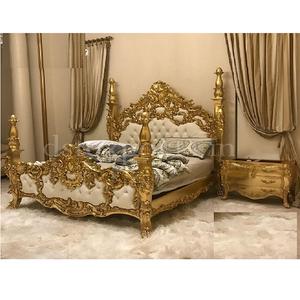 Lit à baldaquin en or royal sculpté, fabricant et fournisseur de lits sculptés de luxe, lit king-size artisanal doré, États-Unis - Product Image 1