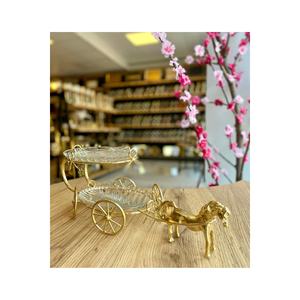 Juego de presentación de dos bandejas decorativas de latón dorado de dos capas y vidrio de un solo caballo - Product Image 1