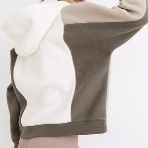 100% algodón streetwear patchwork cremallera Sudadera con capucha logotipo personalizado bordado logotipo impreso sudaderas con capucha transpirable crop top mujeres suéteres - Product Image 3