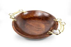 Bol de service en bois polyvalent à marque privée avec base en métal conçu pour servir des collations fruits pain et affichage des aliments - Product Image 5