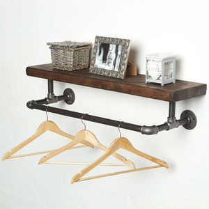 KTT68023 Pine Wood Pipe Wall Shelf for <b>Wardrobe</b> for Clothing Storage - Product Image 1