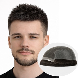Prótesis Capilar Masculina Q6 de Encaje Francés y PU, Sistema de Cabello Humano de Densidad Ligera, Ondulado Natural, Remy, Atado a Mano, Peluca de Ondas Naturales <span class=keywords><strong>para</strong></span> <span class=keywords><strong>Hombres</strong></span> - Product Image 1