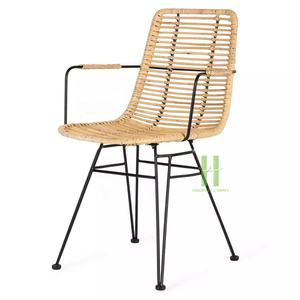 Chaise de salle à manger en osier tissé à la main en rotin naturel durable HNH Craft avec cadre en métal amovible Style de loisirs pour le salon - Product Image 1