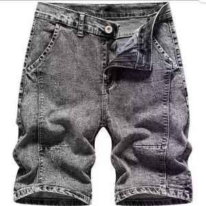 กางเกงขาสั้นผ้ายีนส์สีทึบของผู้ชายกางเกงขาสั้นผ้ายีนส์ทรงถุงเอวกลางแบบทางการน่ารักใส่โลโก้ได้ตามต้องการ - Product Image 1