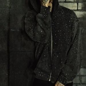 Sweat à capuche unisexe en molleton de coton de haute qualité avec strass, motif uni, impression numérique, tissage non tissé, séchage rapide - Product Image 1