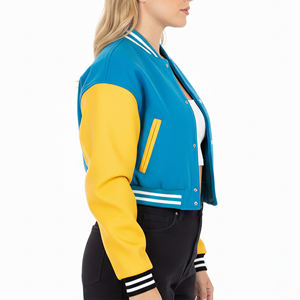 Chaqueta Varsity de Moda 2025, 100% Algodón con Mangas de Cuero, para Mujer, Estilo Urbano, Corta, Tipo Béisbol - Product Image 5