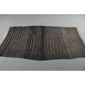 พรมวินเทจสไตล์ตุรกี ขนาด 3.3x6.46 ฟุต ลายเส้นนามธรรมสีดำ ทำจากขนสัตว์ - Product Image 3