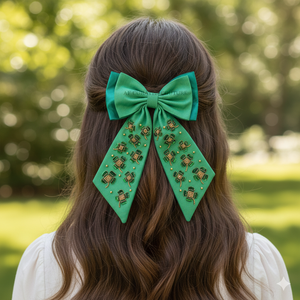 Lazo de Trébol Bordado con Cuentas de Semillas para el Día de San Patricio, Color Esmeralda Brillante, Hecho a Mano, para Fiestas, para Niñas, Éxito de Ventas 2026 - Product Image 1