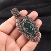 Kalung Liontin Batu Zamrud Potongan Pir Berlapis Kawat Tembaga Perak Oksidasi Untuk Pesta Pertunangan