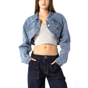 Nouveau trou cassant à la mode de haute qualité Slim Fit décontracté recadrée à manches longues dégradé bleu Denim veste pour les femmes - Product Image 1