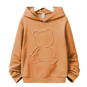 เสื้อมีฮู้ดผ้าฝ้ายผสมลายนูนสำหรับผู้ชายพิมพ์ลายนูนย้อมสีธรรมดา - Product Image 1