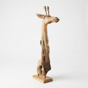 Handcrafted Modern Design <b>Wooden</b> Giraffe Stand Sculpture <b>Rustic</b> Teak Carved Animal Head Figurine Statue Metal Home Decoration - Product Image 1