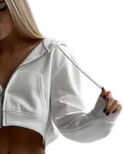 Customized <b>Women</b> <b>Grey</b> Crop <b>Zip</b> <b>Hoodie</b> Casual Long Sleeve Hooded Sweatshirt With Front Zipper Rib Cuff Fashion Winter Wear Top - Product Image 5