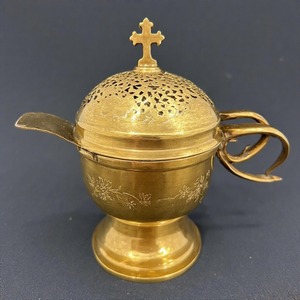 GraceRise Encensoir en métal orné de fumée divine Brûleur d'encens d'église traditionnelle avec chaîne en laiton poli vintage - Product Image 6