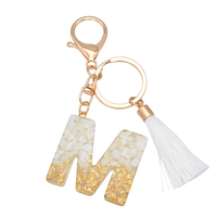 Porte-clés personnalisé en forme de fleur avec lettres de l'alphabet en résine, en vrac, à la mode, 26 mots anglais