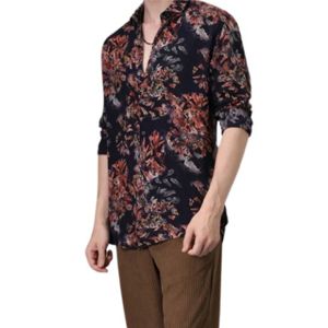 Camisa de moda con estampado de plumas Coral Tan Slim Fit tela viscosa cómoda camisa de manga larga para el estilo diario - Product Image 5