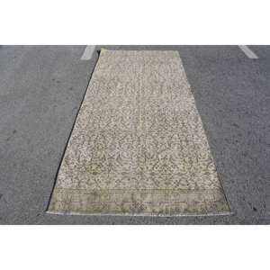 Alfombra de lana de retales Beige clásica turca Vintage área grande 4,1X8,4 pies alfombra de felpa Rectangular látex para pasillo para habitación - Product Image 1