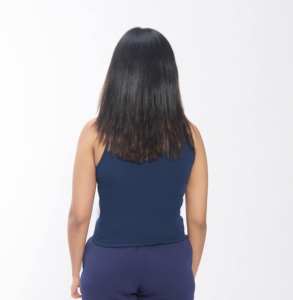Exclusif femmes bleu côtelé sans manches haut débardeur extensible col rond Spandex tricot Camisole léger tenues d'été - Product Image 2